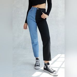 PacSun Eco Two-Tone High Waisted Straight Leg Jeans Black & Blue Women’s Size 29